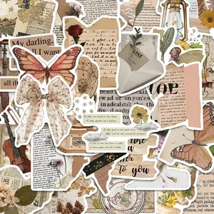 Vintage Letter Pattern Sticker, 50pcs/set Waterproof Self Adhesive Decor Paper, Decor Sticker for Gift Greeting Card & Water Bottle & Laptop, Handmade Scrapbooking Stickers, Sticker Pack, Crafts