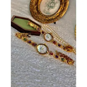 Women's Elegant Multicolor Artificial Gemstone Decorated Quartz Watch, Exquisite Trendy Wristwatch, Fashionable Watch As Gift, Jewelry Bracelet Watch