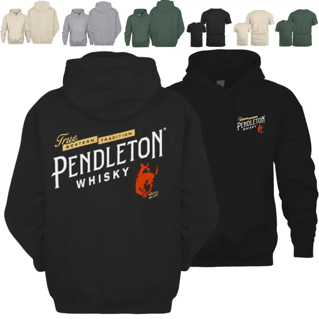 Pendleton Whisky Western Hoodie Tshirt – True Cowboy Rodeo Spirit, Bucking Horse Logo Inspired Sweatshirt, Rustic Country Style Gift for Men
