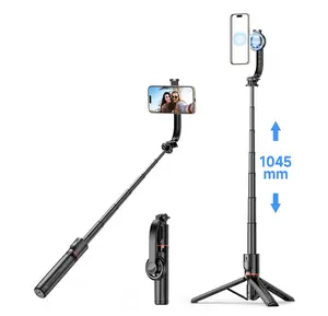 41.1" Magnetic Selfie Stick Desktop Tripod Telescoping Cold Shoe Magnet Ring&Remote Control for iPhone 15/14/13/12 Smartphone