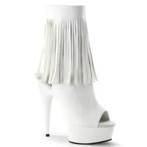 Pleaser DELIGHT-1019 White Pu Open Toe Ankle Boots