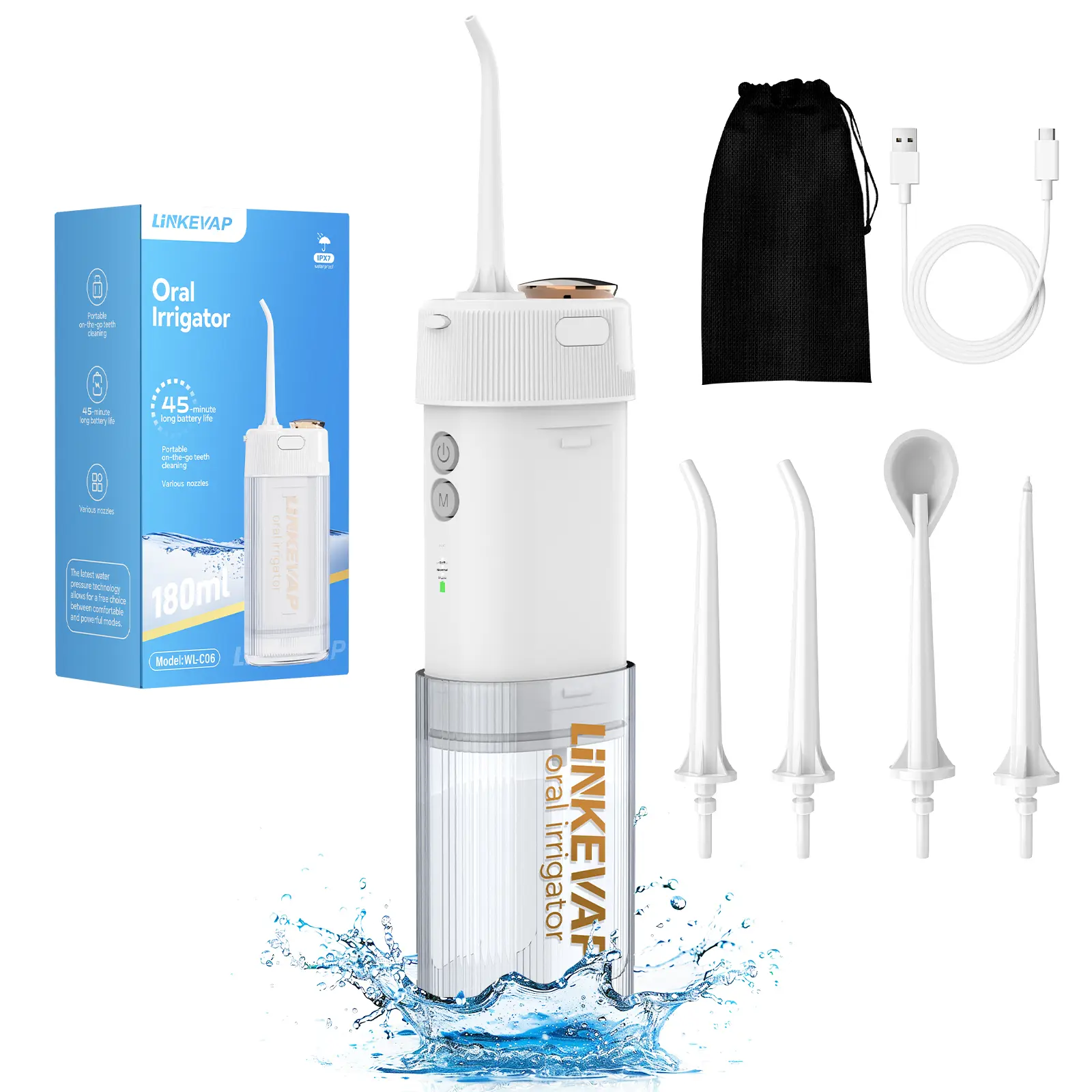 Water Dental Flosser for Teeth, Cordless Oral Irrigator Waterflosser, Rechargeable Water Teeth Cleaner Pick,Home & Travel Collapsible Water Flossers for Teeth & Braces Care