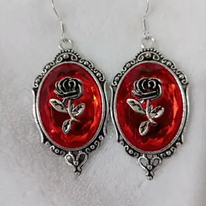 Victorian gothic vintage rose silver tone earrings Female Casual