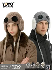 [ORIGINAL DESIGN] Winter Ski Mask Beanie with Goggles & Ear Warmers Unisex Thermal Hat for Cold Weather Multiple  Windproof & Water-Resistant Built-in Anti-Fog Goggles Detachable Ear Warmers One Size Fits All