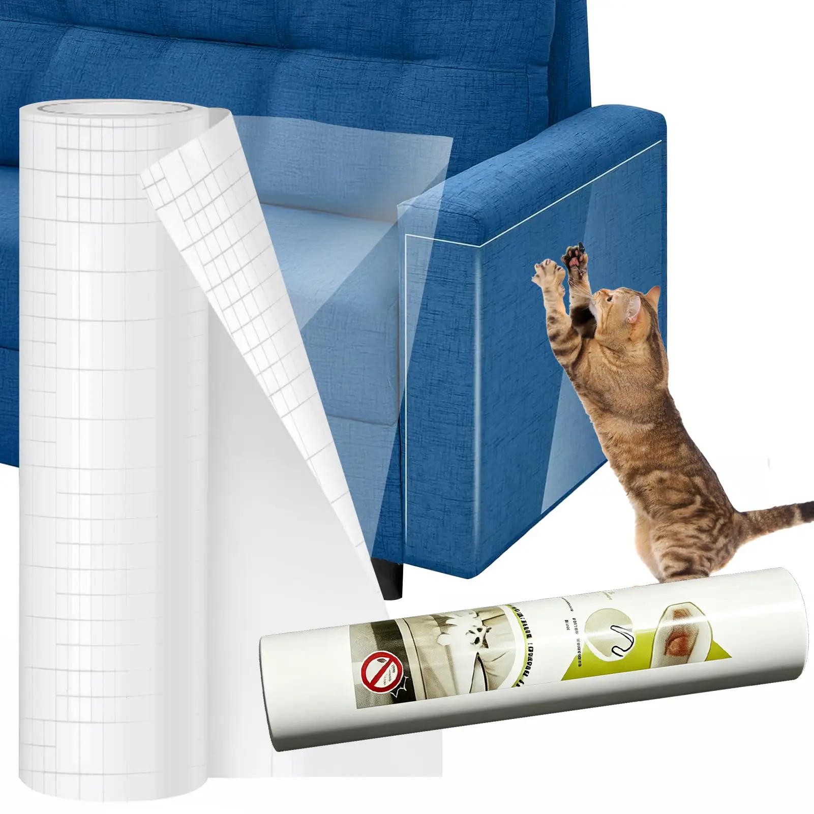 [Thicken Vinyl] Anti Cat Scratch Furniture Protector, Single-Sided Sticky Couch Protector for Cats, Flexible Couch Corner Guard Under Cats Claw, Cat Scratch Deterrent Tape for Couch Corner Door Walls Bed and Funiture