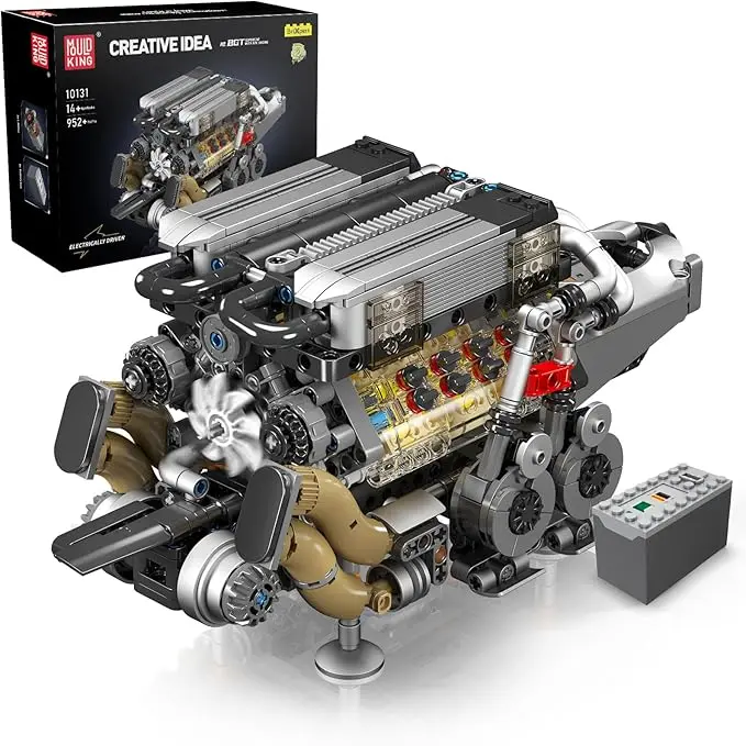 Mould King 10131 W16 Engine Building Kit - ABS Plastic Material, Battery-Powered Kit Parts, 16-Cylinder Petrol Car Replica, 952 Pcs, 11.89x12.83x10.39in, Build-Your-Own Toy for 12 Years Above (Toys & Hobbies Building Set)