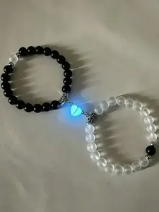 Natural Crystal Moonstone Obsidian Bracelet, Luminous Magnetic Love Bracelet, Healing Crystal Jewelry for Couples, Fashion Accessory for Men & Women, Beaded Bracelet