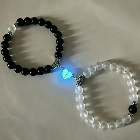 Natural Crystal Moonstone Obsidian Bracelet, Glow-In-Dark Magnetic Love Bracelet, Unisex Fashion Jewelry, Healing Crystal Bracelet, Couple's Bracelet, Matching Bracelet
