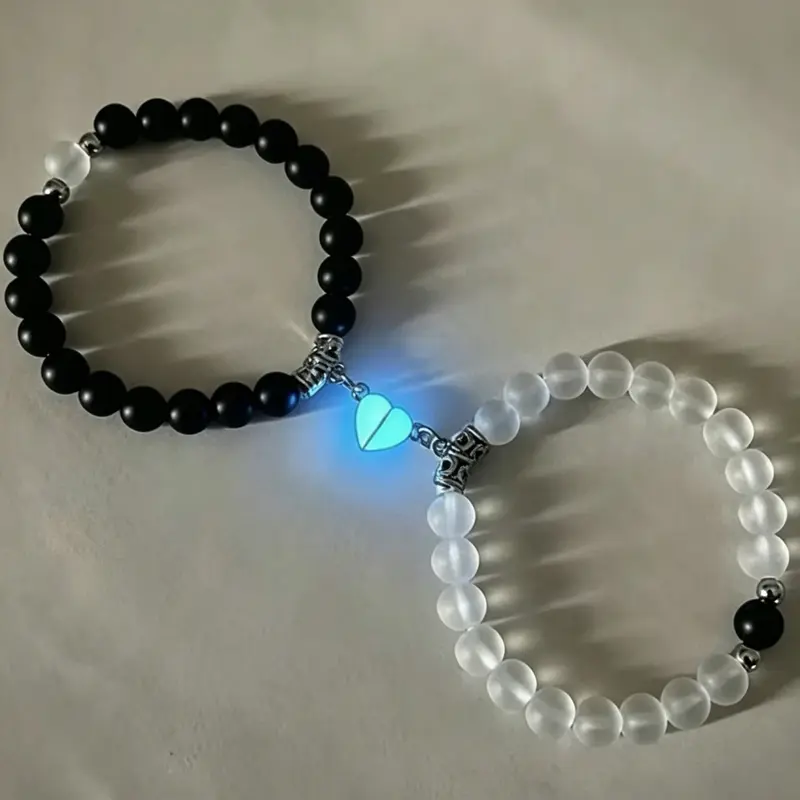 Natural Crystal Moonstone Obsidian Bracelet, Glow-In-Dark Magnetic Love Bracelet, Unisex Fashion Jewelry, Healing Crystal Bracelet, Couple's Bracelet, Matching Bracelet