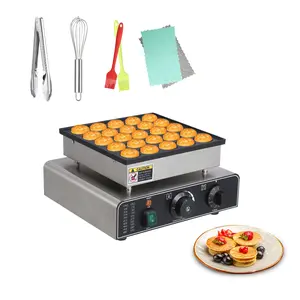 Commercial Mini Muffin & Pancake Maker 25-Hole Nonstick Waffle Machine 850W Stainless Steel Construction 50-300℃ Adjustable Temperature 0-5 Minute Timer Fast Heating Easy Clean For Restaurants Snack Bars Home Kitchens