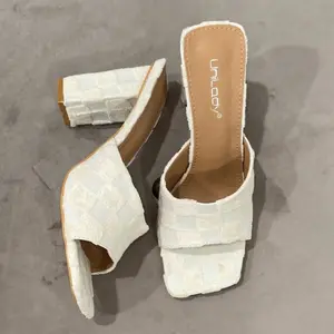 Unlogy Jessica Cream Mules - Elegant Slip-On Sandals for Casual & Semi-formal Occasions Comfortable All-day Wear
