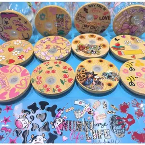 50pcs Random Cute UV DTF 16oz Cup Lid Stickers for DIY Craft
