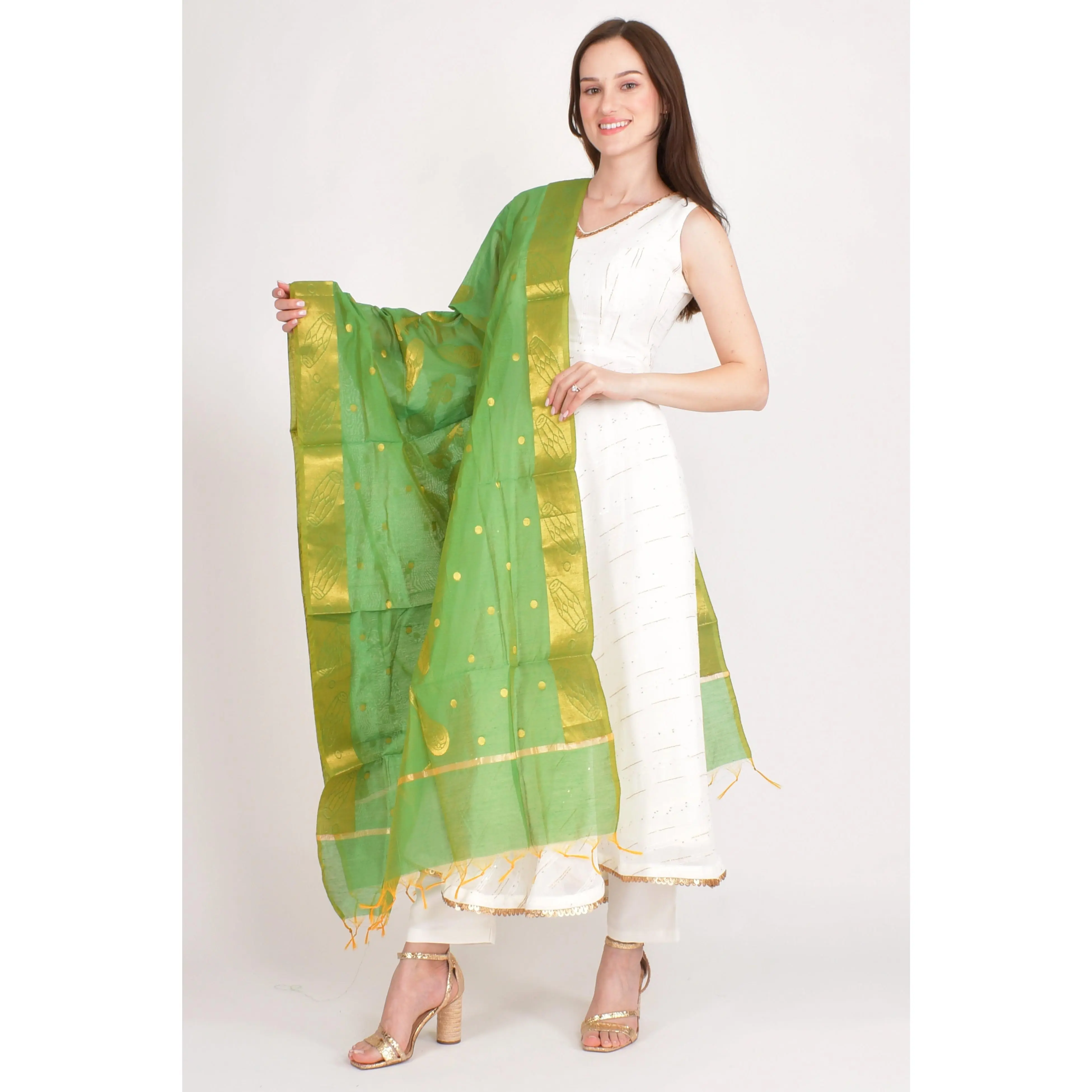 Leela Green Dupatta with Golden Accents
