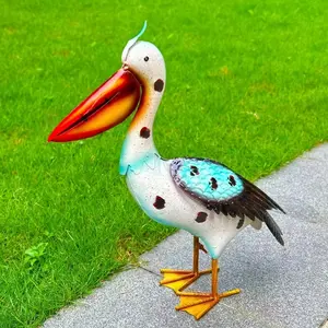 Rustic Metal Pelican Garden Statue, Garden Sculptures Statues, Handcrafted Iron Outdoor Decor, Floor-Mounted Lawn Accent, Vibrant Colors, Textured Design, Seasonal Yard Decor