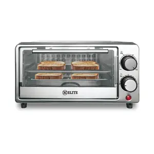 Kitchen Elite 4-Slice Compact Countertop Toaster Oven Stainless Steel Tray Black