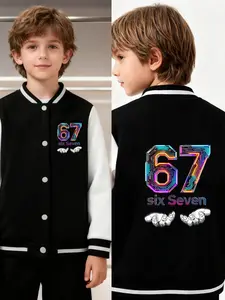 Handprint Circuit Gradient 67 Printed Boys' And Girls' Spring/Autumn New Style Cool Baseball Jacket Cardigan, Casual Comfy Jacket, Casual, Comfortable, Suitable For Daily Use And Outdoor Occasions, Great Choice For Gift Giving