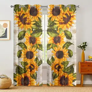 Sunflower Print Curtain, 2 Counts/set Modern Simple Digital Printed Curtain, Window Drapes for Home Living Room Bedroom Decor