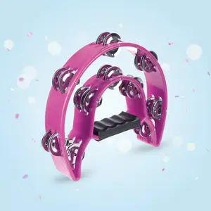 Half Moon Musical Tambourine – Double Row Metal Jingles, Handheld Percussion Drum in Pink, Ergonomic Handle for KTV & Party Fun MothersDayGifts exercise
