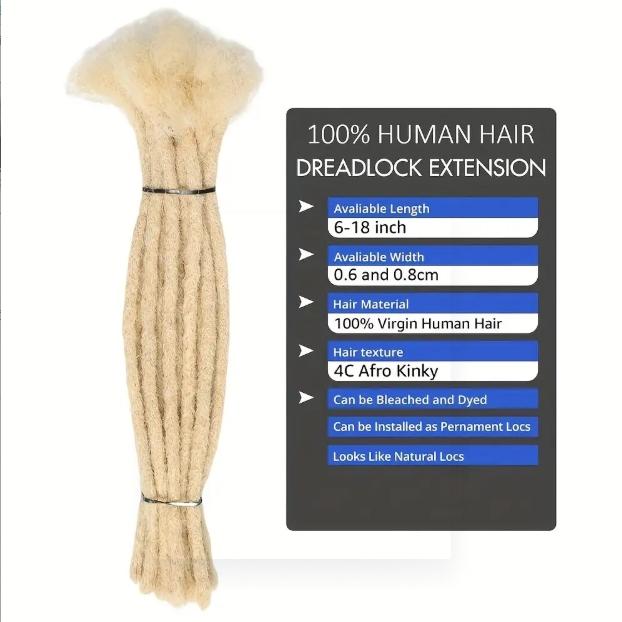 100 Strands 100% Real Human Hair Dreadlock Extensions 0.6cm Thickness 4‑12 Inch Colored Locs for Men & Women