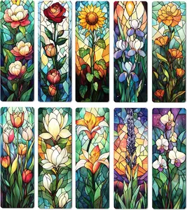 10 count Stained Glass Art Flower Bookmark for Reading Women, Cute Floral Bookish Gifts for Book Lovers Booktok, Fancy Book Accessories (6'' X 2'')
