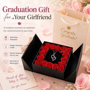 Projection "I Love You" Heart Necklace in Preserved Rose Gift Box Romantic Statement Set  Accessories for Women Valentines&birthday Graduation Gift for Girlfriend Stud