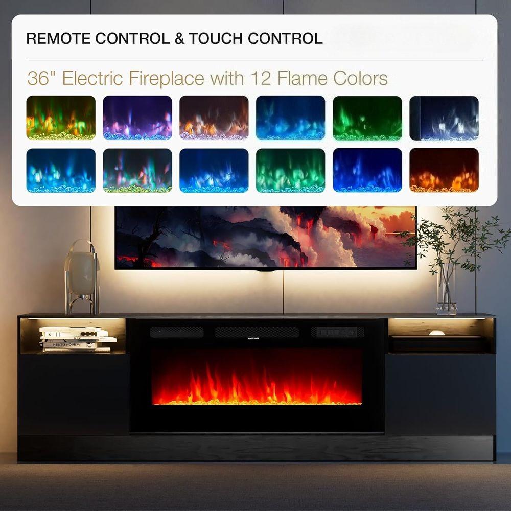 36in Electric Fireplace, LED Light Entertainment Center, Dark Wood Grain TV Stand for TVs up to 80