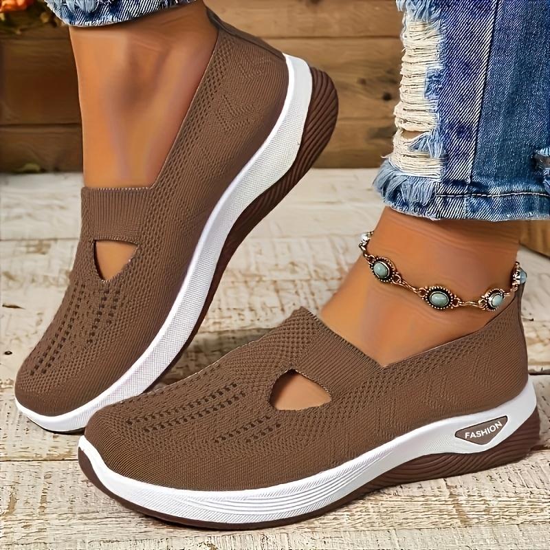 Rain Core | Plus Size Women's Slip-Ons - Airy Mesh Sneakers with Hollow Cut-Out Design |   Lightweight & Cute for Outdoor Walking, All-Season Casual Comfort