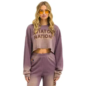 AN 3D CROPPED CREW SWEATSHIRT RELAXED - FADED MOCHA