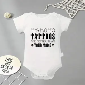 My Mom Tattoos Are Cooler Than Yours Baby Bodysuit, Funny Infant Newborn Clothes 100% Cotton Jumpsuits Baby Boys Girls Casual Rompers Baby Gift Baby Short Sleeves Onesie Clothes Letter Pattern Baby Outfit for Outdoor Indoor