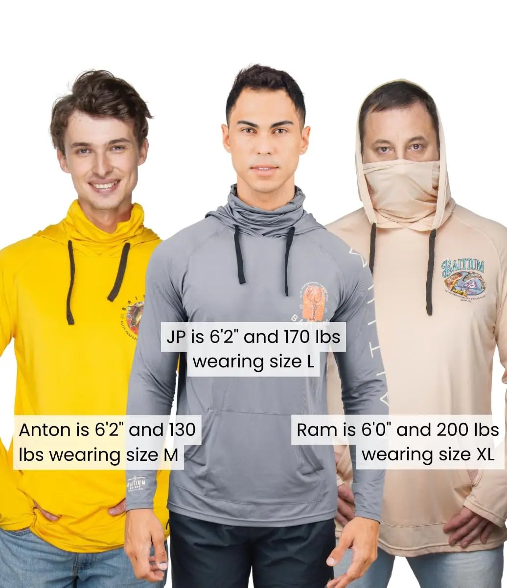 Baitium Fishing and Construction Shirts - Hooded UPF 50 Long Sleeve with Gaiter - Lightweight, Breathable, Moisture-Wicking, Premium Outdoor Wear for Men