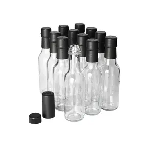 FastRack - 5oz Woozy Hot Sauce Bottles, Pack of 12 with Black Plastic Caps & Shrink Sleeves, Empty Small Woozy Bottles, Clear Glass bottles with Leakproof Cap - No Dripper Included Organiser Tin