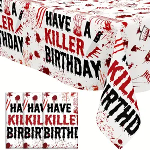 3 Pcs Killer Birthday Tablecloth, Blood Splatter Horror Theme, Plastic Tablecovers for Scary Parties, Halloween Decor Supplies