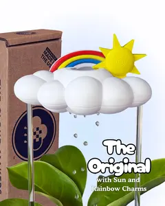 The Cloud Makers Original Dripping Rain Cloud with Sun and Rainbow Charms Patented 100% Made in USA Waterer for Plants 5" or Larger Pots