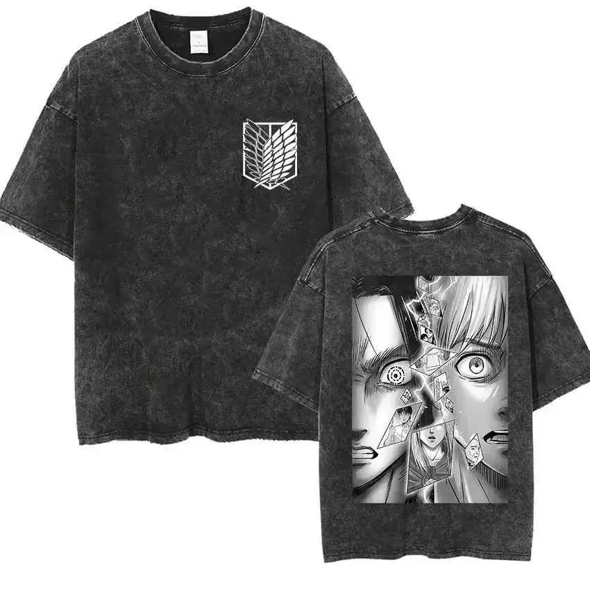 Attack on Titan Shirt, Eren and Armin Manga Panel Wings of Freedom Oversized Tshirt, Vintage Acid Wash Graphic Tee, Harajuku Streetwear Unisex Top