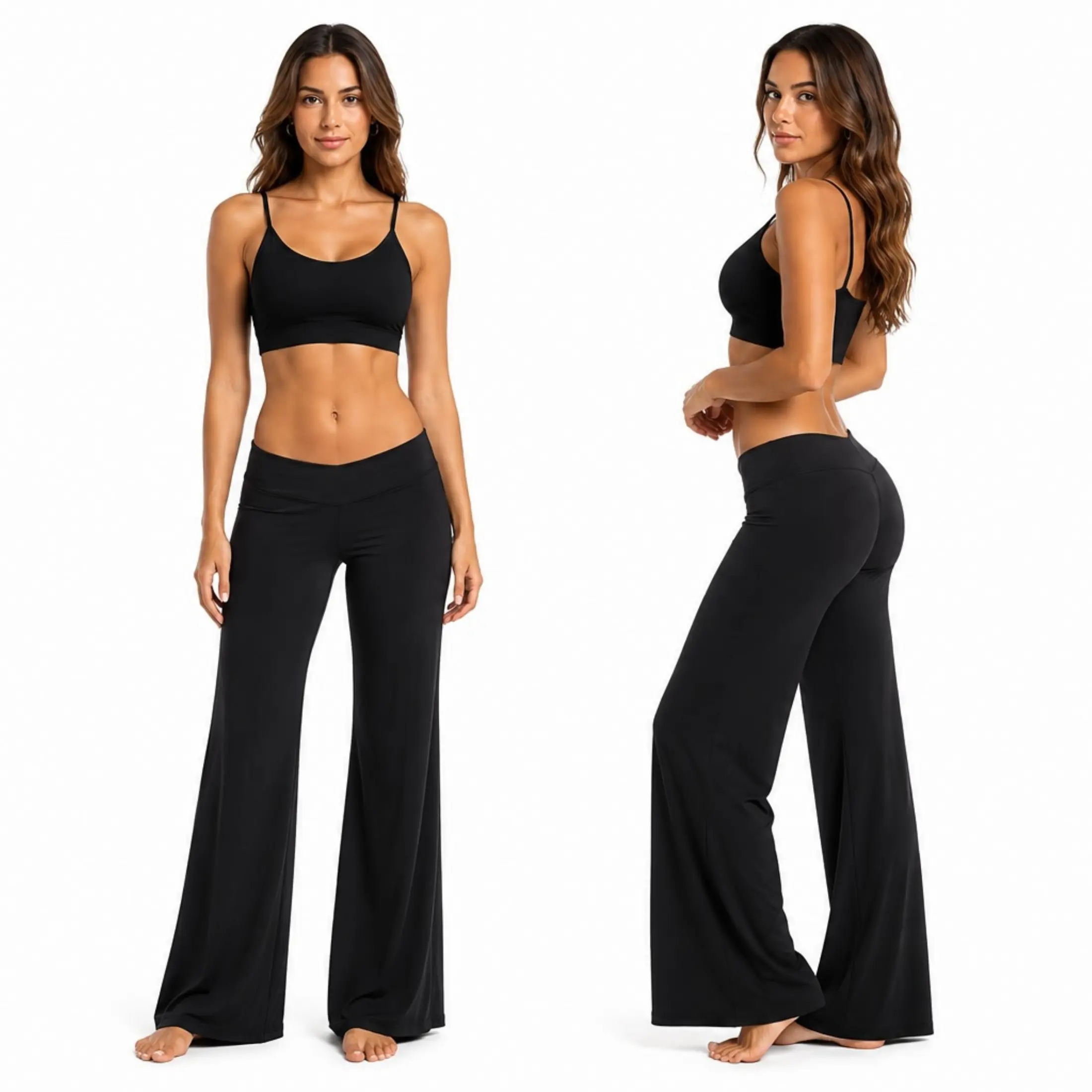 Little Purapple Women's Low-Rise Cotton Wide Leg Pants - Stretchy Spandex Fitness Bottoms, 28"-36" Inseam, Y2K Casual Airport Outfit