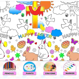 Easter Coloring Tablecloth for Kids, 71 * 48 in Giant Coloring Poster, Crafts for Kids Easter Activities Classroom Party Gifts
