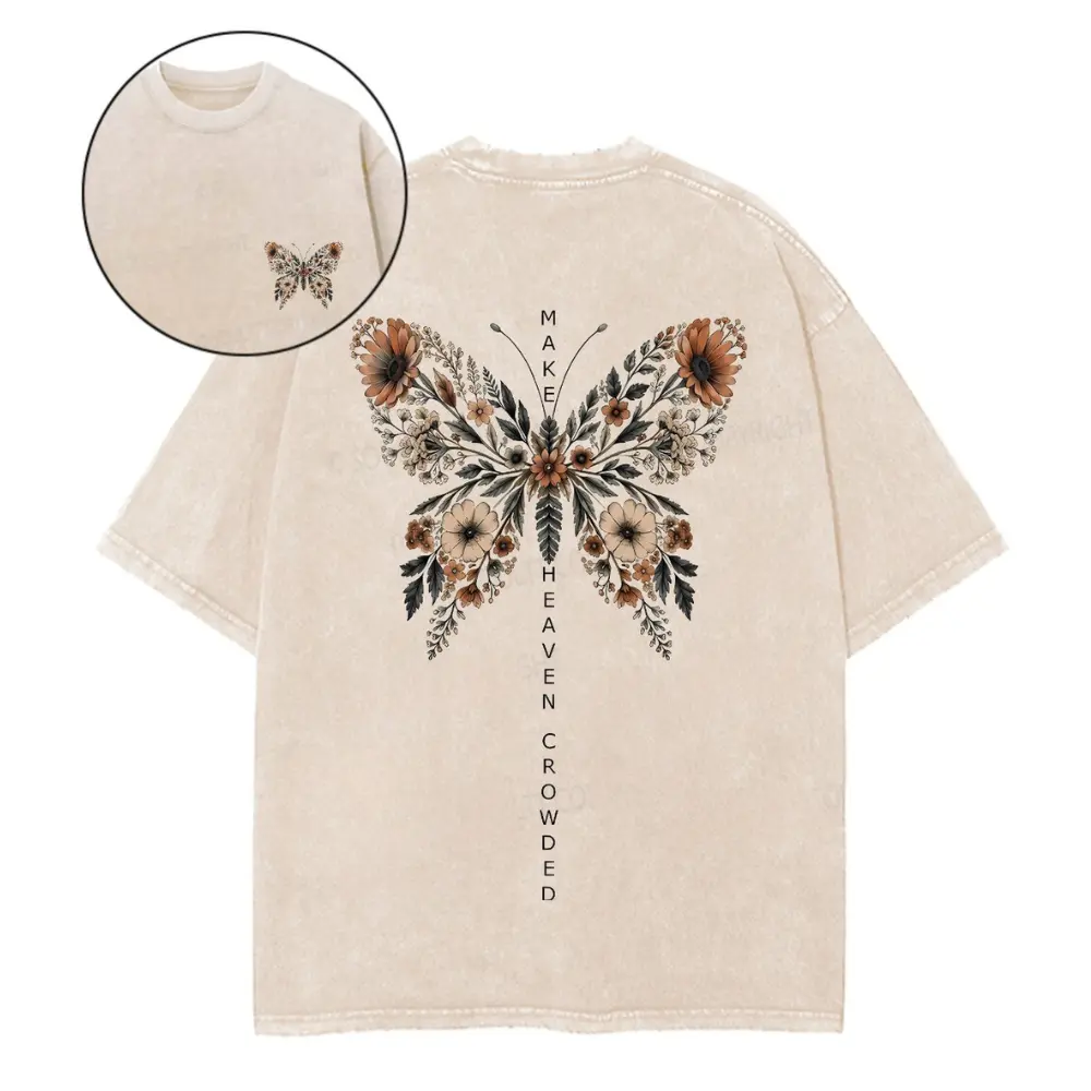 Soultt Vintage Retro Make Heaven Crowded Floral Butterfly Graphic Tee | Heavyweight Womens Fall Shirt