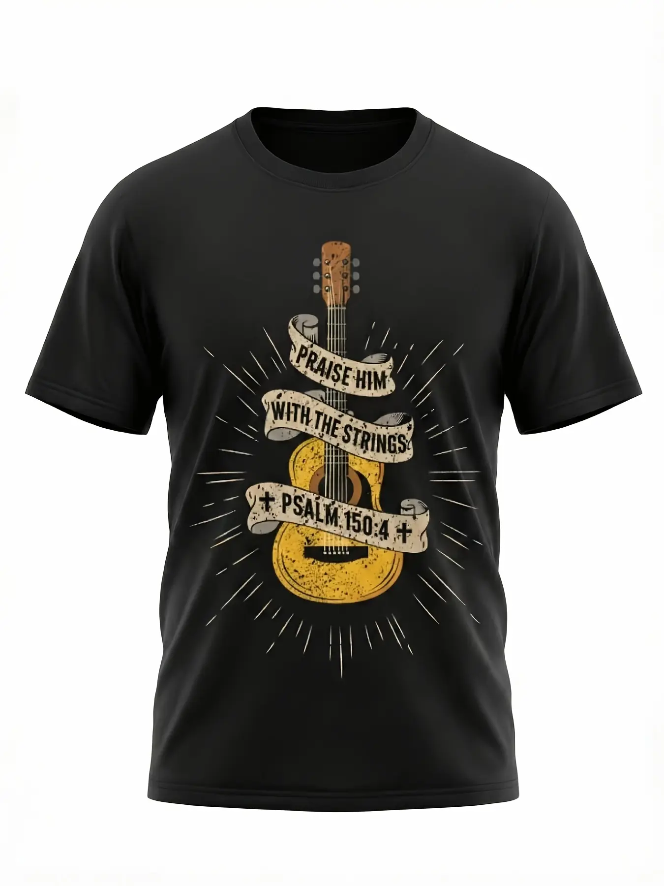 Praise Him With The Strings Jesus Acoustic Guitar Christian T-Shirt220g