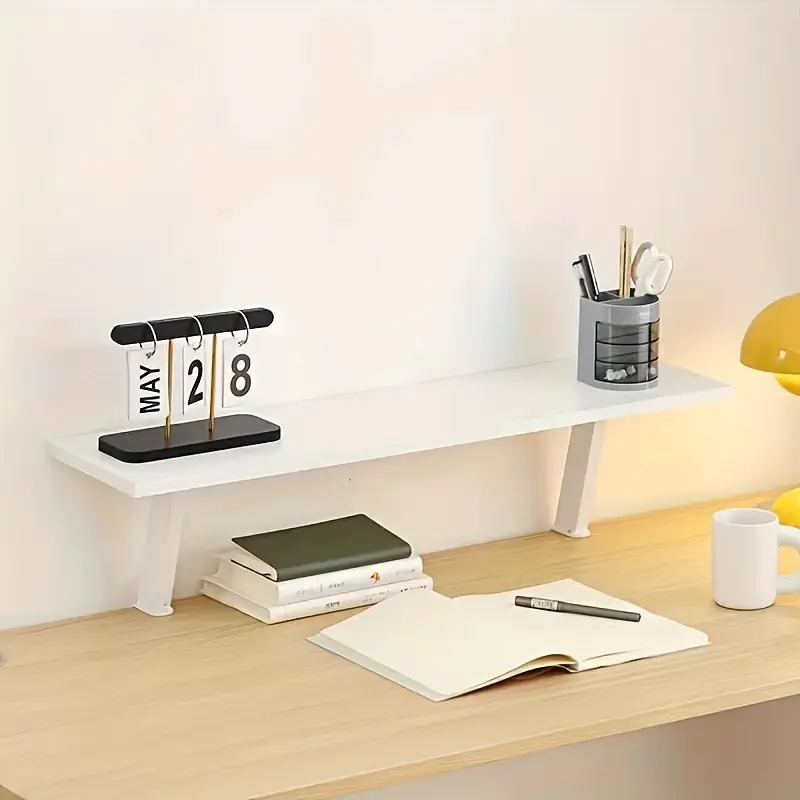 Wooden Floating Desktop Stand - Rectangular Tabletop Storage Rack, 23.62inch X 7.87inch, No-Drill Installation, Multi-Layer Organizer Suitable for Home Office, Desktop Shelf, Desk Extension Tray