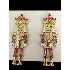 Festive Pink Nutcracker Stud Earrings with Shimmering Rhinestones