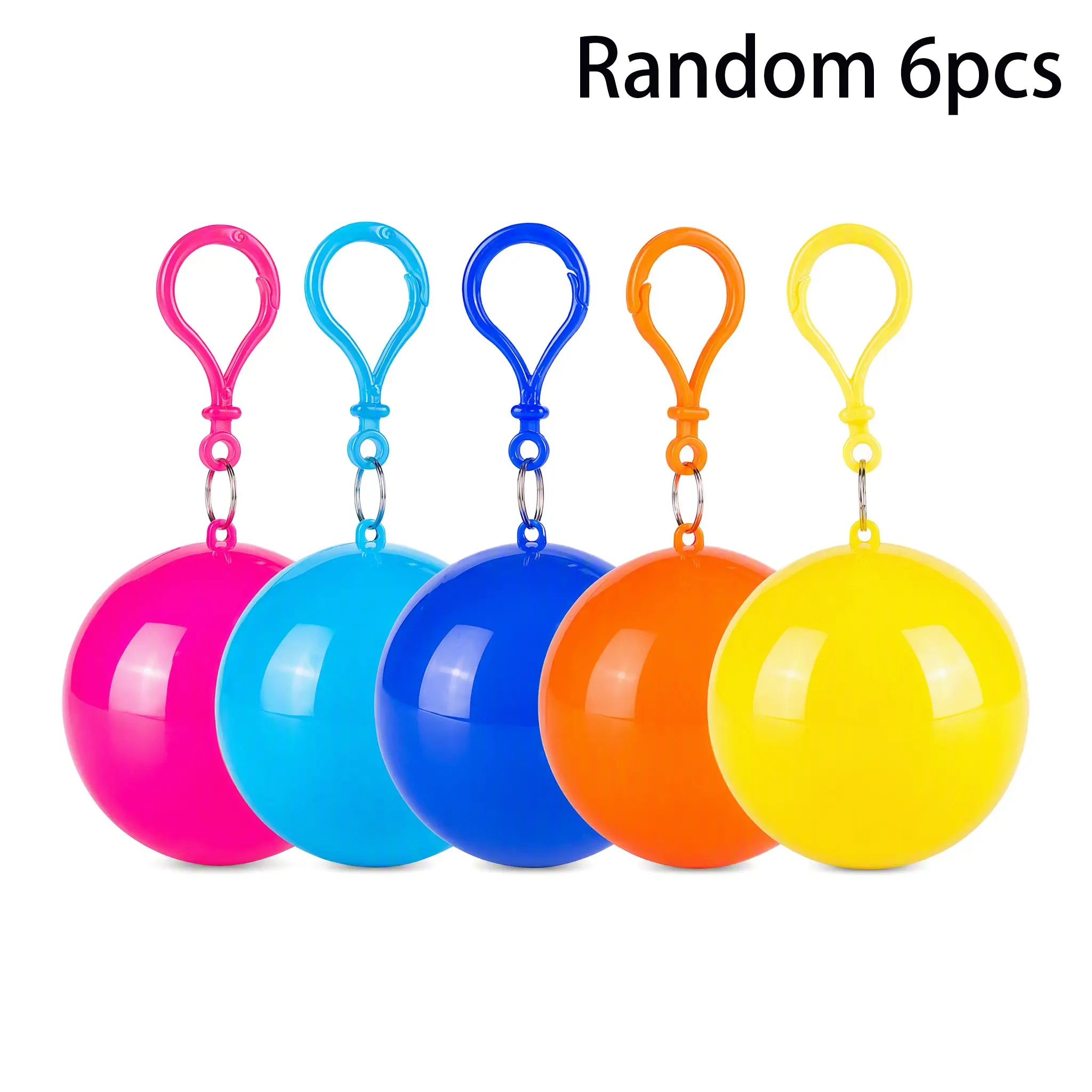 Random 6pcs Portable Ball‑Shaped Disposable Raincoat with Carabiner Hook, Compact Waterproof Emergency Rain Poncho for Outdoor, Travel, Camping, Hiking, Theme Park, Lightweight One‑Time Use Rain Gear for Men Women
