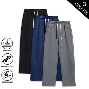 Men’s sweatpants 3-pack casual wide-leg joggers with drawstring elastic waist loose fit comfortable workout pants for running gym