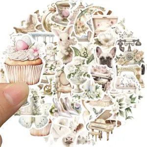 Cute White Aesthetic Pack, 50Pcs Kawaii Aesthetic Waterproof Stickers for Kids Teens Adults, Water Bottle, Laptop, Scrapbook, Journal, Skateboard, Party Supplies, Adhesive Stickers