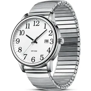 *MWA-PP  Mens Watches Easy Read Analog Quartz Sport Waterproof Watch for Men with 38mm Stainless Steel Expansion Band and Glow Dial