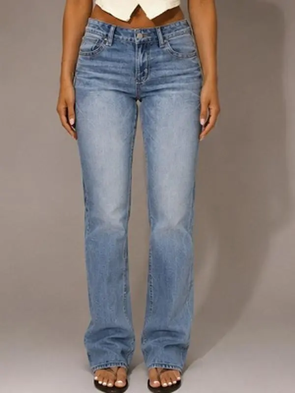 Women's Stretchy Mid-Rise Distressed Bootcut Flare Denim Jeans, Everyday Bottoms, Bottom