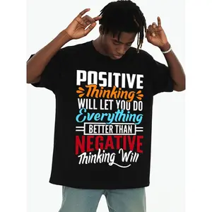 Comfortable Men's Motivational Workout Shirt – Black Crew Neck, Slight Stretch