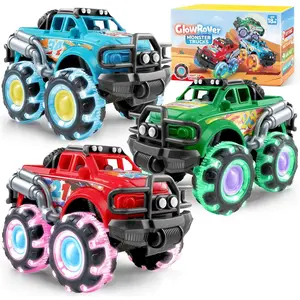 3Pack Monster Truck Toy - Toy Truck with Flashing LED Wheels - Light-Up Cars for Toddlers - Christmas Birthday Gift for Boys Girls - Friction-Powered