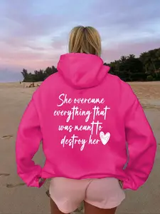 Women's Fashion Hoodie with Letter and Pattern Print, Kangaroo Pocket, Fall & Winter Casual Wear, Daily Outdoor Clothing