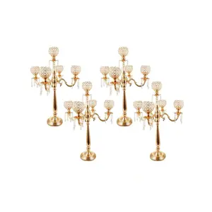 Maximum discount  4Sets Arm Crystal Candelabra Centerpieces Wedding 29.5Inches Tall Metal Candlestick Holders With 5 Flower Bowl Holder For Anniversary Bathroom Party Home Decoration