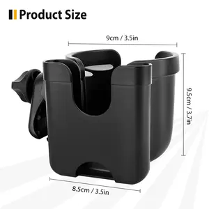 Universal Stroller Cup Holder with Mobile Phone Case, 2-in-1 Strollers Storage Rack, 360 Degrees Rotation Drink Holder for Bike, Pushchair, Wheelchair, Walker,Bicycle, Fits Most Cups